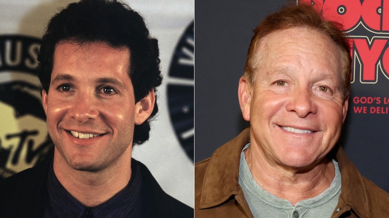 Steve Guttenberg at the 1987 MTV VMAs, left, and a 2026 NYC benefit concert, right