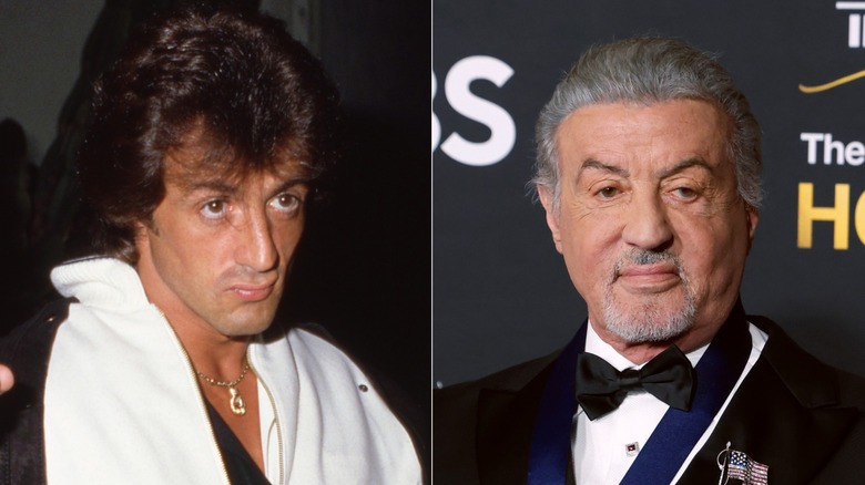 Split image of Sylvester Stallone in 1984, left, and 2025, right