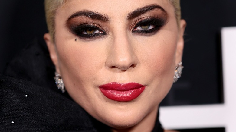 Lady Gaga wearing red lipstick