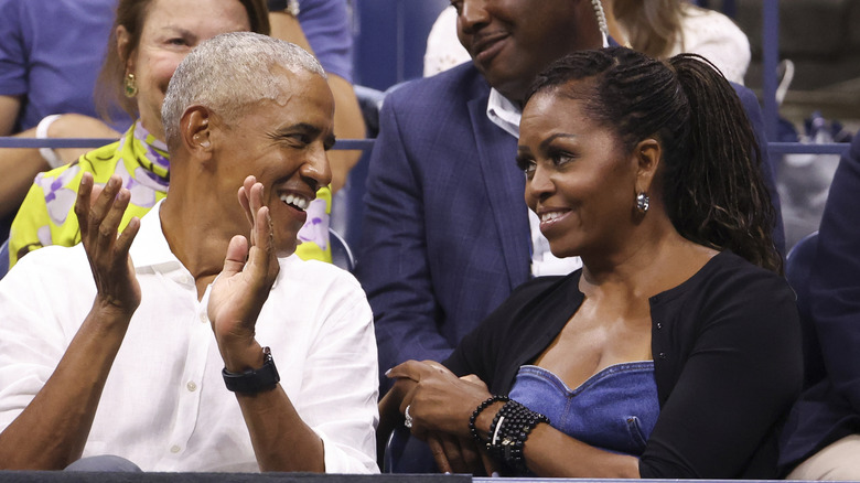 Barack and Michelle Obama looking at each other