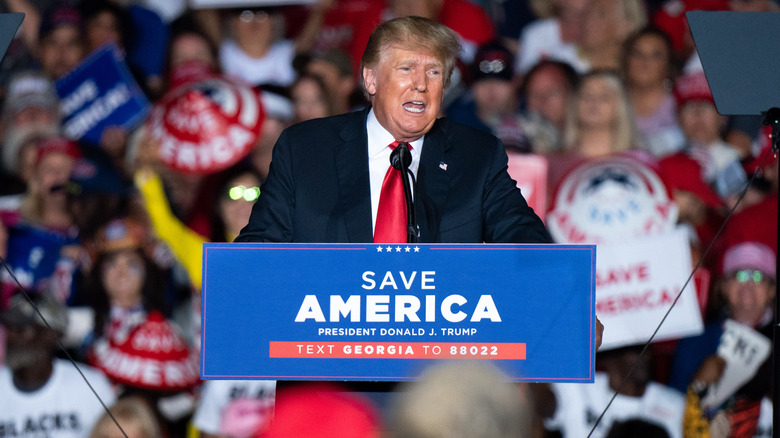 Former US President Donald Trump speaks at a rally on September 25, 2021 in Perry, Georgia