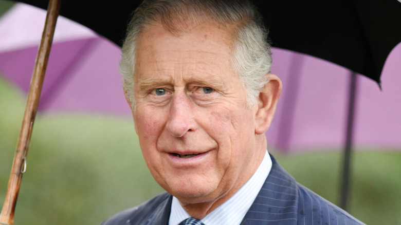 Prince Charles holding umbrella
