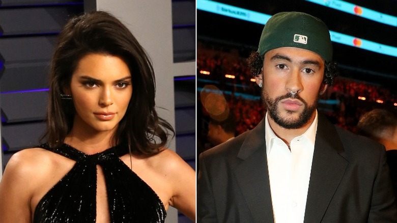 Kendall Jenner and Bad Bunny posing, composite image