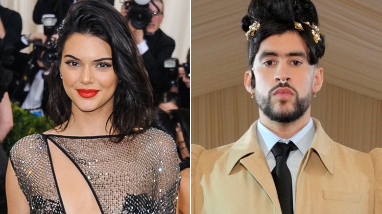 Kendall Jenner and Bad Bunny posing, composite image