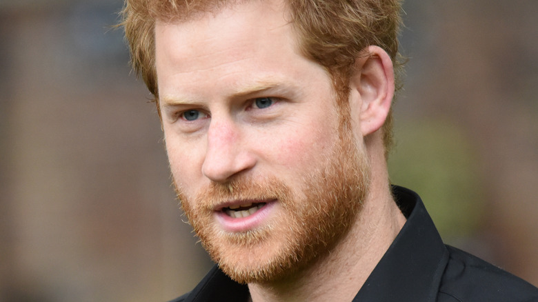 Prince Harry looks to his side