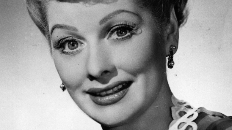 Lucille Ball smiling in black-and-white photo