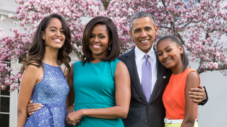 Malia and Sasha with Barack and Michelle Obama