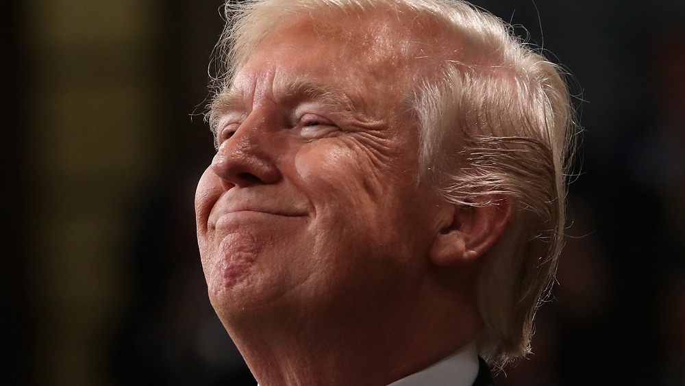 Donald Trump grinning at a crowd