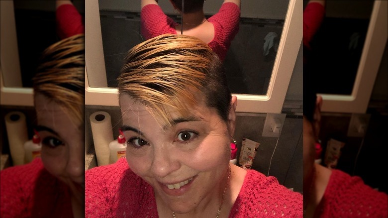Paula Jones smiling in May 2021