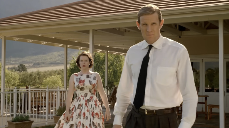 Claire Foy and Matt Smith in a scene from The Crown