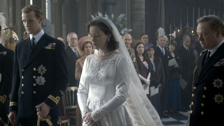 Matt Smith and Claire Foy in a wedding scene from The Crown