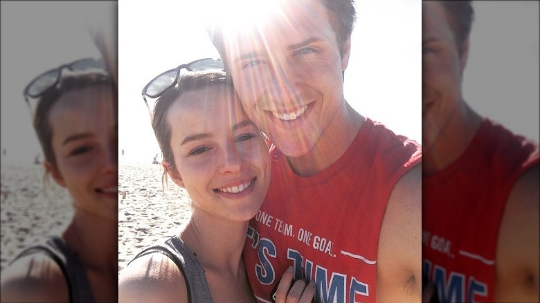 Bridgit Mendler and Shane Harper take a selfie at the beach in 2015