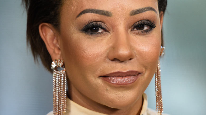 Mel B wears diamond drop earrings