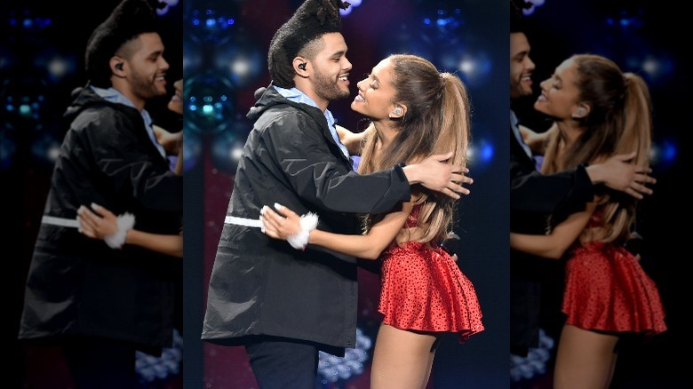 The Weeknd and Ariana Grande hugging