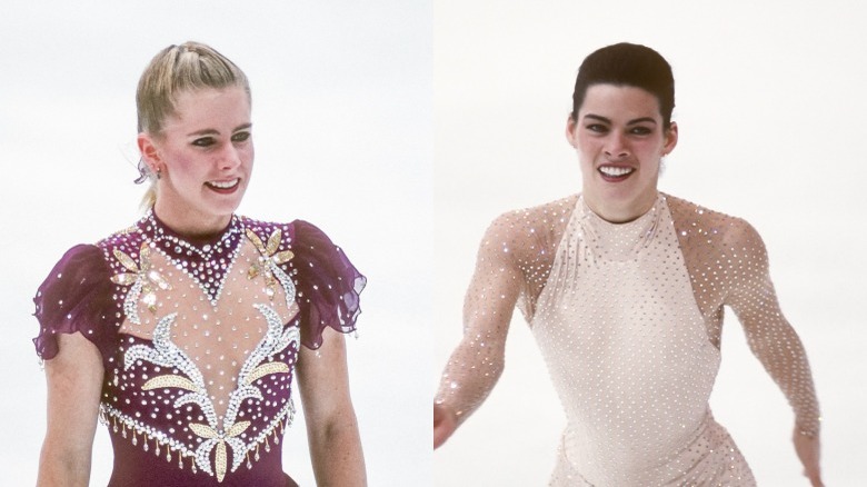 Tonya Harding and Nancy Kerrigan in figure skating outfits