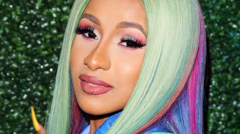 Cardi B wearing multicolored hair