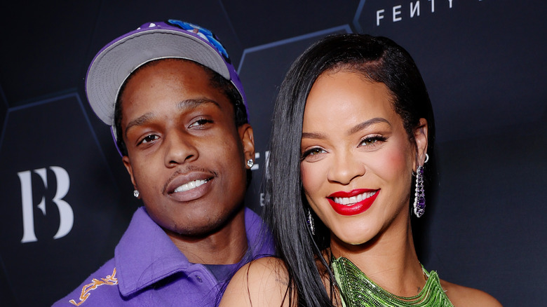 Rihanna and ASAP Rocky hug at red carpet event