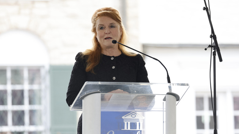 Sarah Ferguson speaking at Lisa Marie Presley's funeral