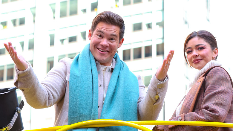 Adam DeVine and Sarah Hyland smiling