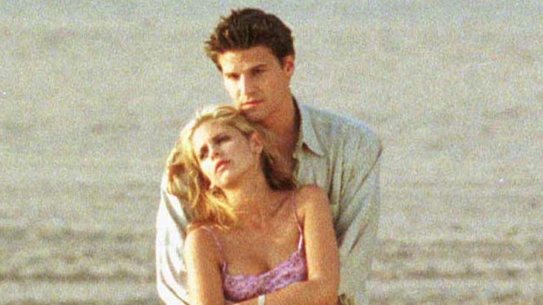 Sarah Michelle Gellar and David Boreanaz on the beach