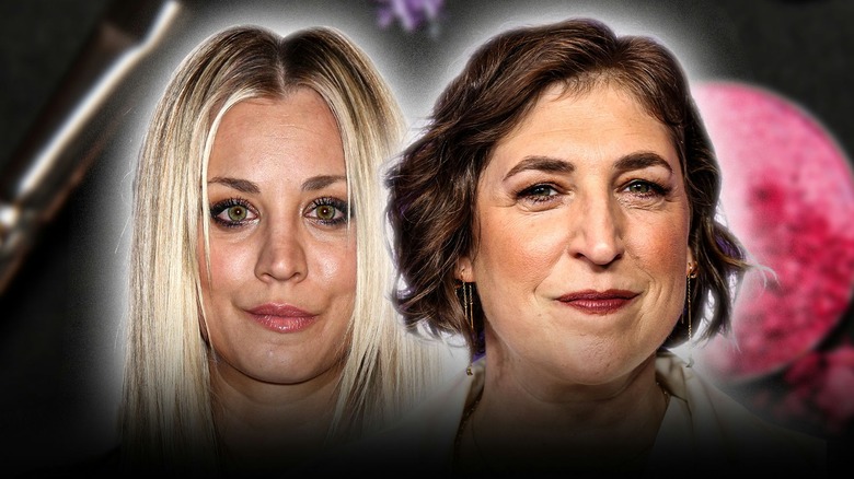 side by side photos of Kaley Cuoco and Mayim Bialik