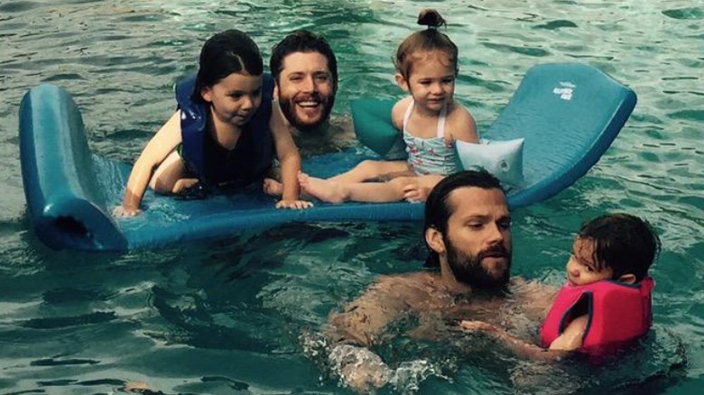 Jensen Ackles and Jared Padalecki swimming with kids