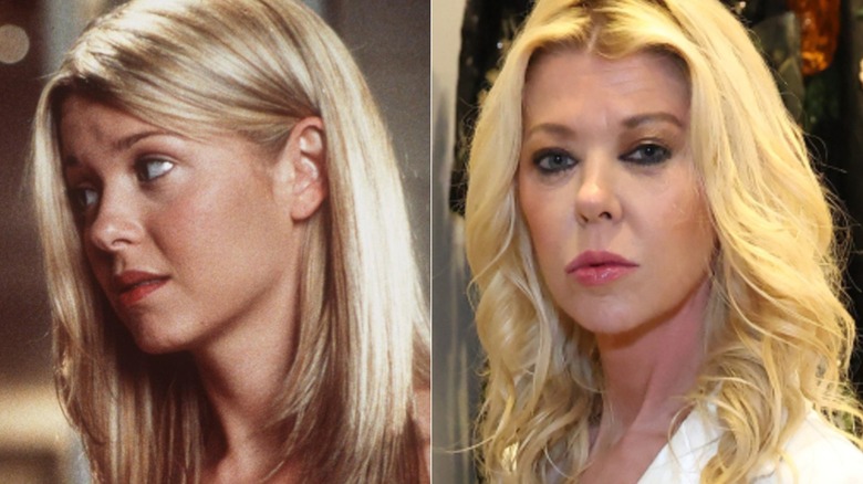 Split image of Tara Reid in American Pie and in 2025