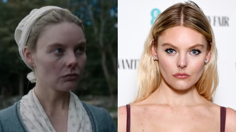 Outlander star Nell Hudson in a split image