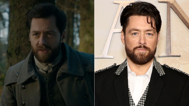 Richard Rankin as Roger MacKenzie on Outlander, and also attending the Outlander Season 8 premiere