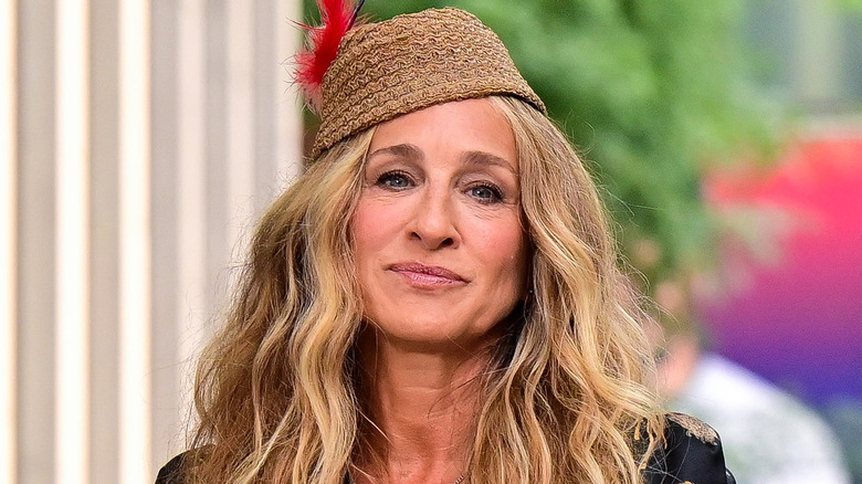Sarah Jessica Parker wearing feathered hat