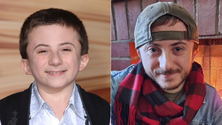Side by side picture of Atticus Shaffer as a child and now.