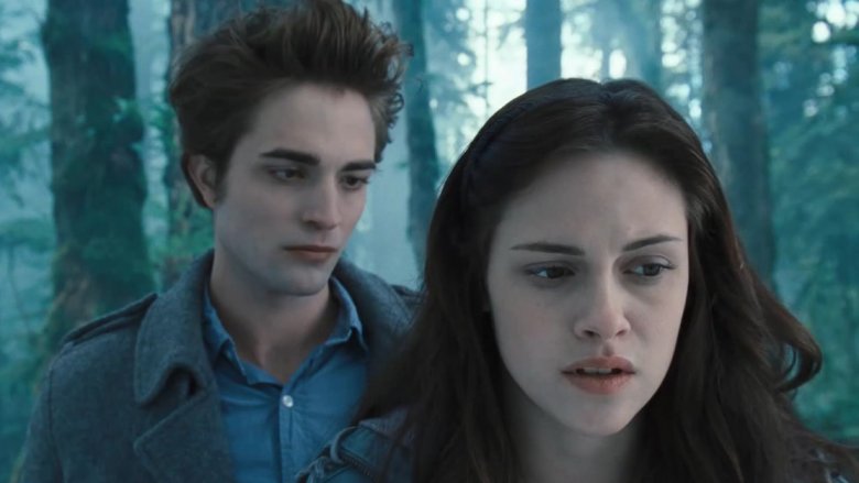 Robert Pattinson staring at Kristen Stewart in Twilight