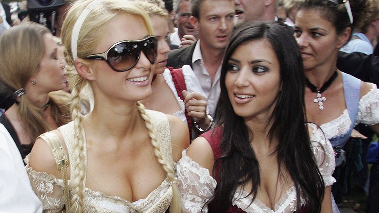 Kim Kardashian looking at Paris Hilton
