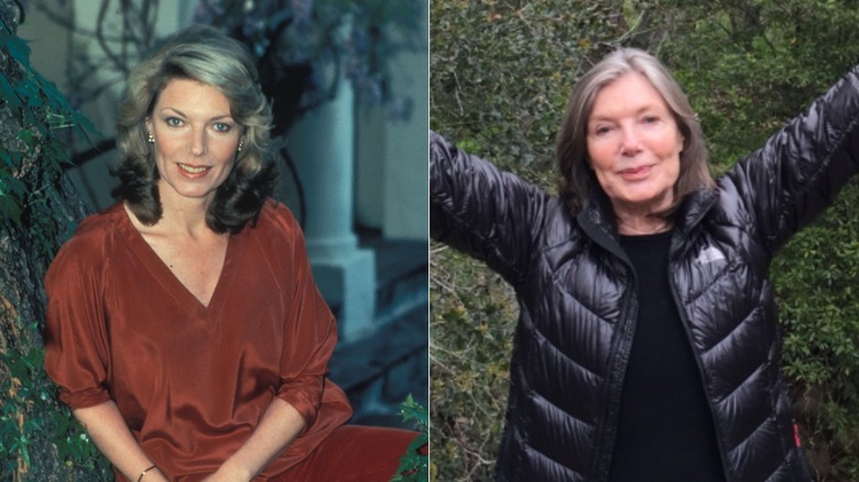 Split image of Susan Sullivan posing in a promo shot and on a hike