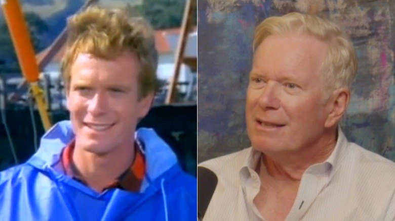 Split image of William R. Moses in 'Falcon Crest' and on a 2025 podcast