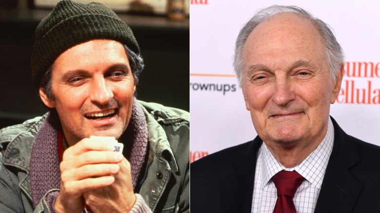 A split image of Alan Alda on MASH and at a 2020s event