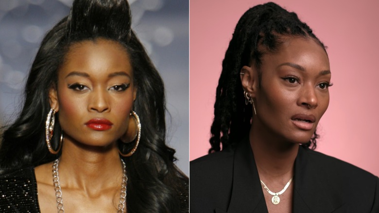 Dani Evans on the runway in 2007 and, later, on the Netflix doc 'Reality Check'