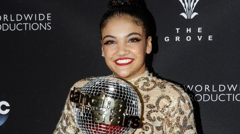 Laurie Hernandez smiling after winning "Dancing With the Stars."