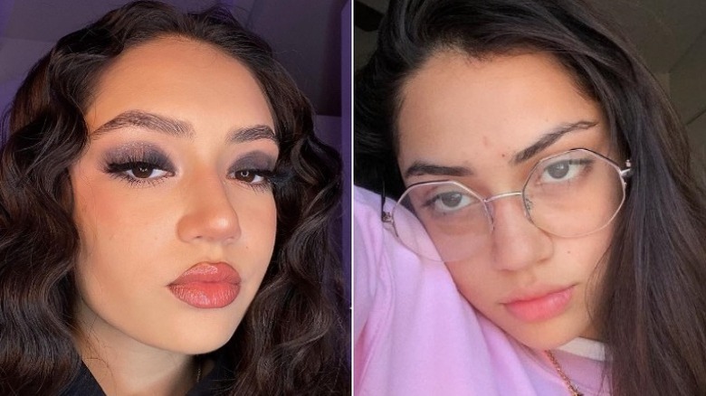 Avani Gregg without and with glasses