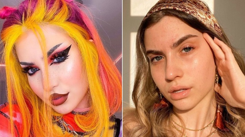 Abby Roberts with colorful makeup and barefaced selfies 