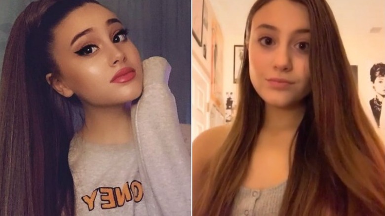 Paige Niemann with and without Ariana Grande makeup