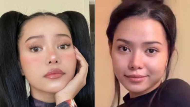 Bella Poarch with hand on chin and smirking without makeup