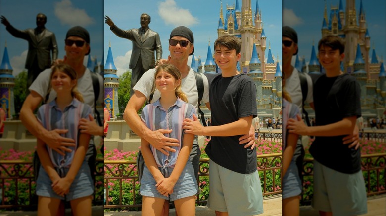 Tom Brady with his two kids, Benjamin and Vivian at Disneyland