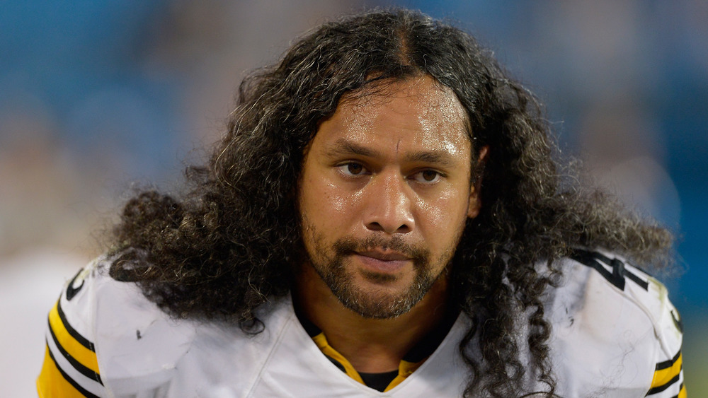 Troy Polamalu from the Pittsburgh Steelers looking serious