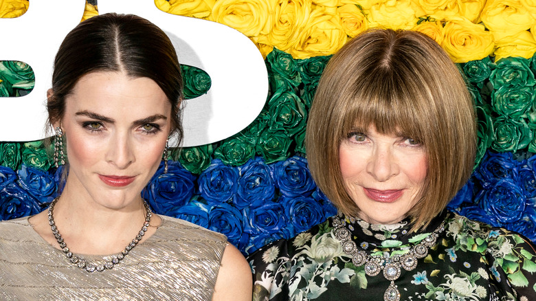 Bee Shaffer with Anna Wintour floral backdrop
