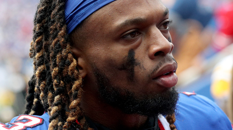 Damar Hamlin looking serious on the field