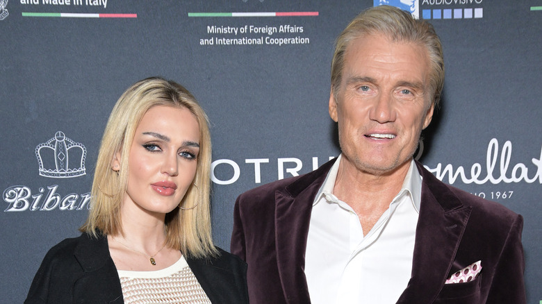 Emma Krokdal and Dolph Lundgren pose