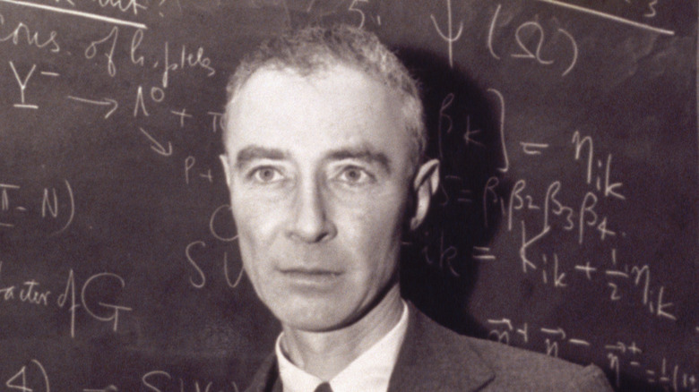 J. Robert Oppenheimer and blackboard
