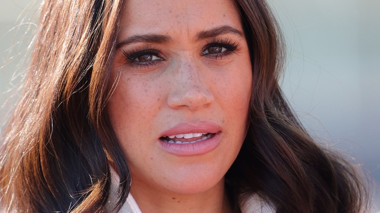 Meghan Markle with her mouth slightly open