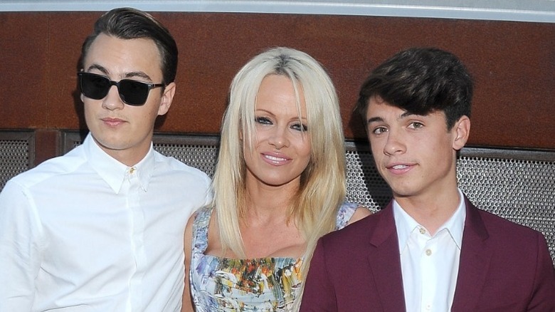 Brandon Thomas Lee and Dylan Jagger Lee with Pamela Anderson